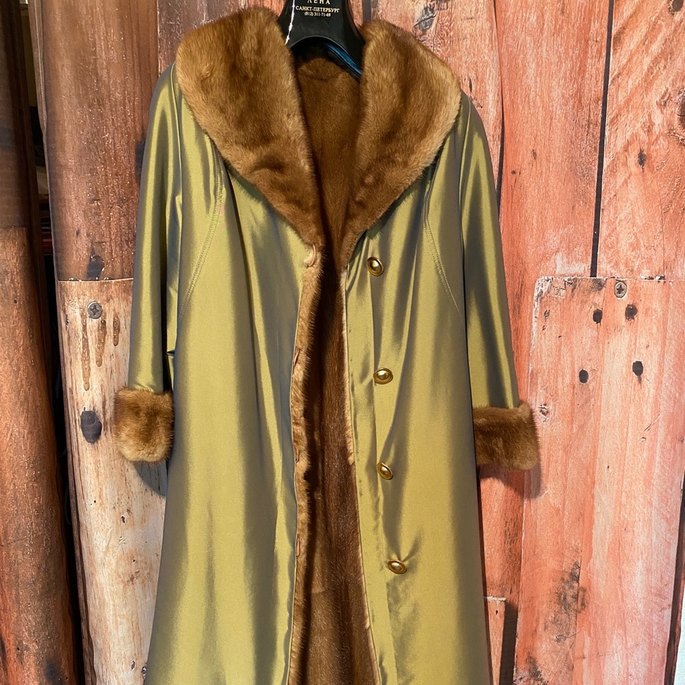 Mink Lined Water Repellent Coat. 10-12 size.
